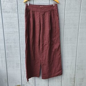 Abercrombie and Fitch Ultra Wide Leg Linen Blend Pants sz M Short Brown Coastal